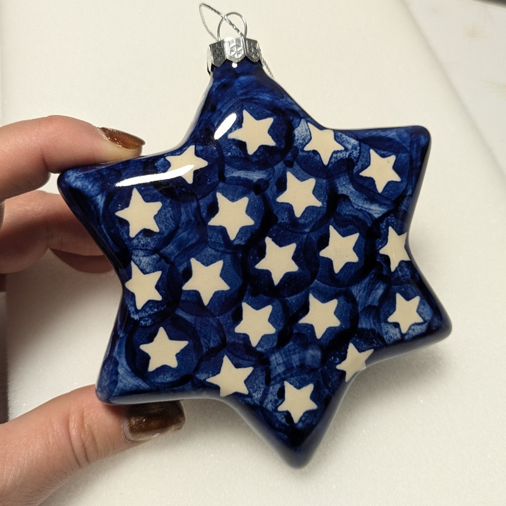 Polish Pottery Jewish Ceramic Ornament American Star Of David Blended Heritage